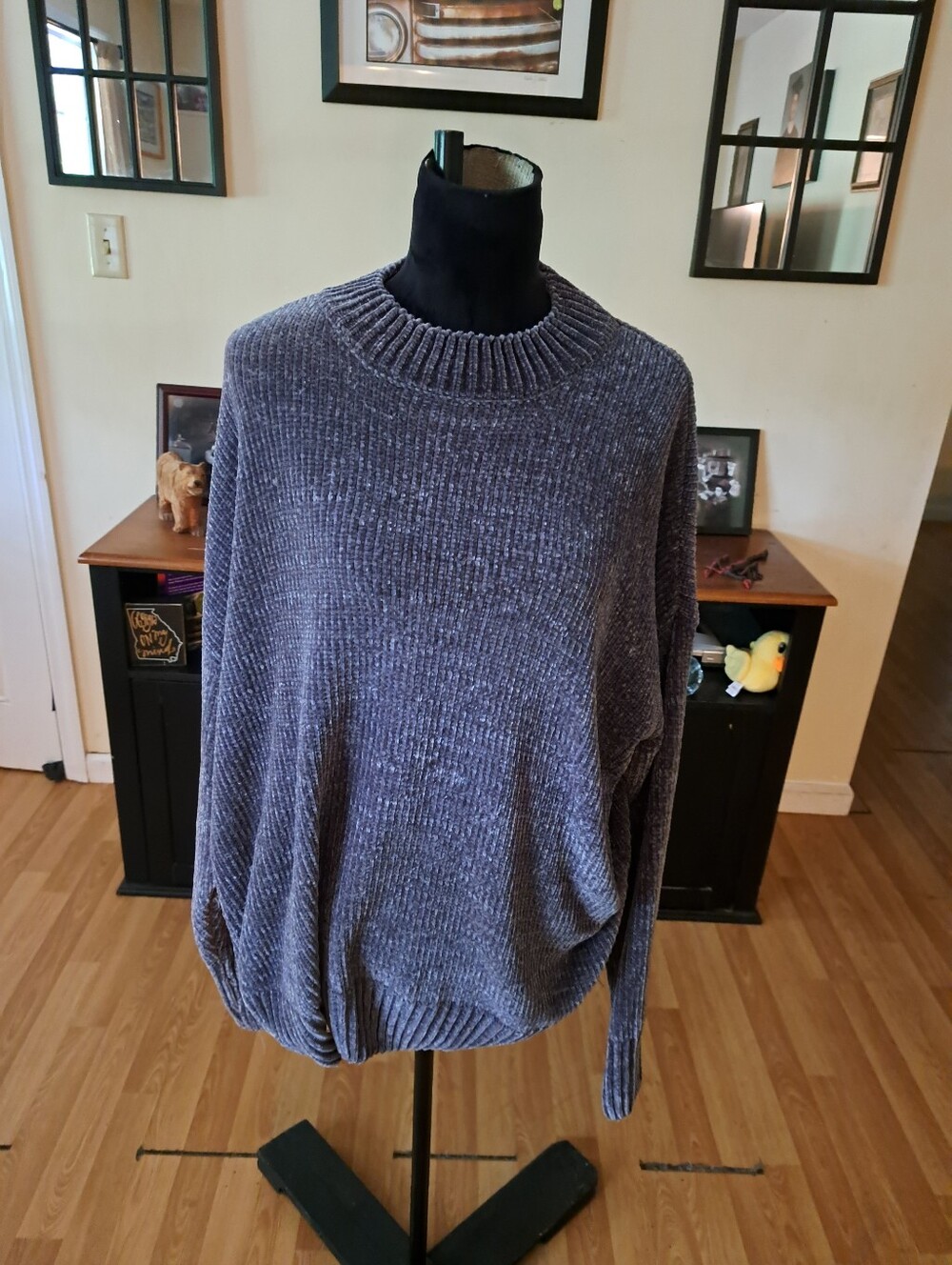 Zenana XL Grey Chenille Knit Pullover Sweater Oversized Plush Cozy Round Neck